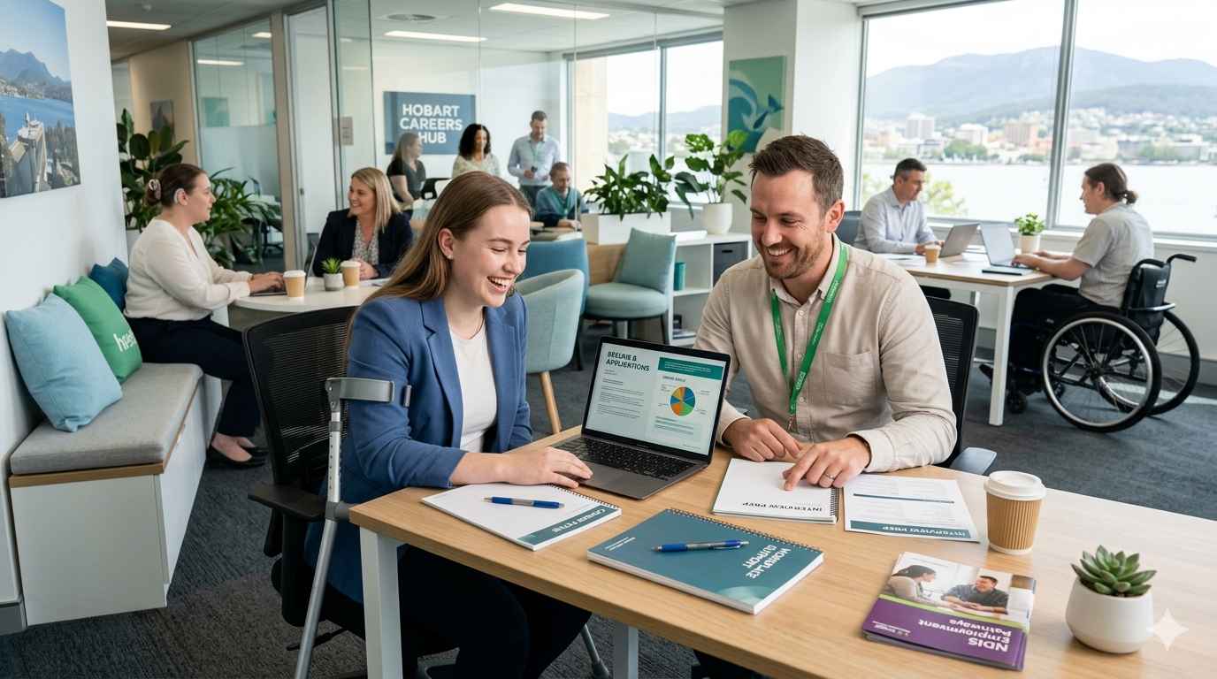 Finding your first job feels overwhelming when you’re managing a disability. You might worry about how to explain your needs to employers or whether you’ll succeed in the workplace. Without proper support, these worries can hold you back from pursuing your dreams. The stress of navigating employment alone feels impossible. NDIS employment support helps you succeed. This guide shows you exactly how it works in Hobart and Tasmania, what services exist, and how to get started with confidence. What Is NDIS Employment Support? Think of NDIS employment support like having a career coach in your corner. It’s a range of services helping young people and adults with disabilities find, get, and keep meaningful work. Here’s what makes it different: It focuses on your abilities, not limitations Your coach works at your pace Support continues even after you land a job Everything is tailored just for you There’s zero pressure to work full-time NDIS employment support includes job searching help, resume writing, interview coaching, skill development, workplace modifications, on-the-job support, and ongoing assistance. It’s comprehensive support designed specifically for success.